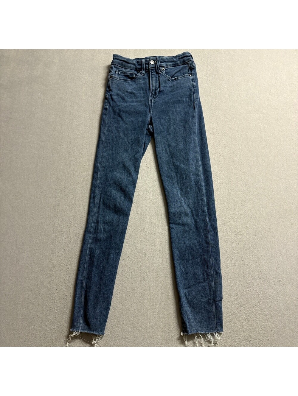 Good American Good Waist Skinny Jeans Womens 0/25 Blue Raw Hem High Rise Stretch